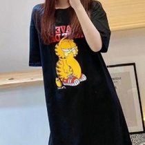 Cartoon nightgown comfortable summer Korean version of ins long nightgown sweet girl cartoon can wear home clothes