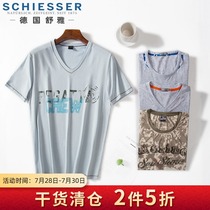 Clearance Shuya mens T-shirt V-neck crew neck summer short sleeve ice silk cotton Modal home dress top base undershirt