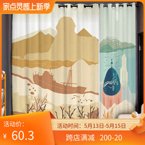 Custom long-curtain coarse hemp fresh all-shading shading and shading heat insulation sunscreen bedroom living room with floor window exotic Mediterranean