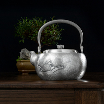 Chengyi silverware section 61 handmade silver pot made of old fishing Weng solo fishing beam pot Engraved sterling silver kettle