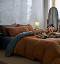 Non-print pure cotton color weave washed double layer yarn four pieces cover large jacquard retro style high-end bed goods gauze four pieces