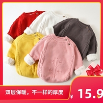 Broken size childrens baby sweater plus velvet thickened pullover autumn and winter Korean style foreign style boys and girls baby cute