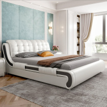 Leather bedside layer cowhide double modern simple wedding bed soft bed Master bedroom Nordic tatami leather bed furniture