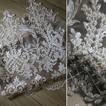 Heavy Industries European style full embroidered pearl sequin nail bead embroidery lace z30 Group flower wedding dress designer fabric