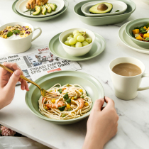 Sakura on Huazha Nordic ins Wind ceramic tableware Western plate salad bowl soup plate dish rice bowl noodle bowl household plate