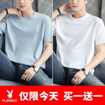 2 pieces) Playboy mens pure color short sleeves 2021 new trendy summer clothes half sleeve mens t-shirt