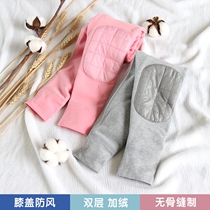 Winter cotton plus velvet childrens knee windproof warm pants girl boy solid color thick solid color