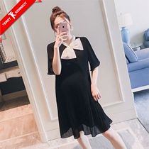 Pregnant woman dress summer 2022 new fashion pleated with snow spinning and foreign butterfly bow pregnant woman skirt fairy fan super fairy