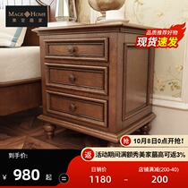 American country antique old old furniture bedroom bedside table solid wood side three drawers square Black Walnut Corner