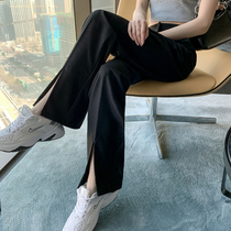 Fork suit pants girl summer spring autumn thin waist long pendant sentiment relaxed black little wide-leg pants