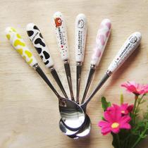 Bone China 304 stainless steel coffee spoon ceramic handle mixing spoon dessert spoon Korean cartoon cutlery cute cute cute