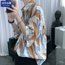 Very immortal Ruffian shirt men short sleeve Tide brand ins Port wind Net red flower shirt summer trend loose Half sleeve