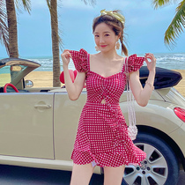 Swimsuit womens 2020 new one-piece plaid conservative student cute Japanese Korean ins belly cover thin hot spring