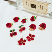 Korean temperament red fruit stud earrings personality fresh cherry strawberry small earrings festive design feel earrings female