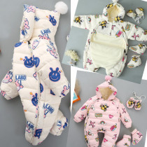 Baby down jacket one-piece go out in autumn and winter to thicken one-year-old newborn children men and women baby white duck down hugging clothes