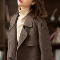 Spot clearance double-sided cashmere coat womens long winter British style high-end temperament check wool coat