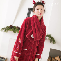 Jingyun new autumn and winter ladies pajamas coral velvet thick warm long sleeve home clothing v collar solid color set women