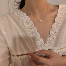 Shell love heart shaped pendant zircon butterfly necklace female tide Net red niche design sense ins cold wind choker