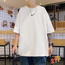 ins summer short-sleeved t-shirt Mens trend brand trend solid color wild round neck high school student plus fat plus half-sleeved t-shirt