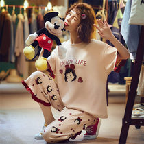 Sleepwear female summer short sleeves sweet and cute two sets of Seven Pants Lady Casual Home suits Exterior Wear summer