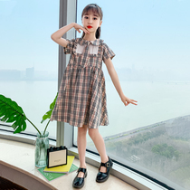 Girls dresses summer 2021 new foreign style net red childrens clothing little girl college style childrens plaid cotton skirt