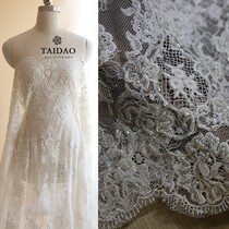 Taiwan Island dress wedding dress handmade nail bead fabric m132 ivory white embroidered lace cloth European mesh clothing fabric