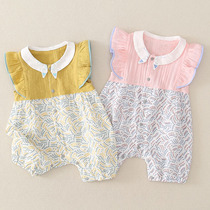 Baby clothes summer 3-6-12 months female baby cute foreign life jumpsuit newborn cotton Princess ha clothes