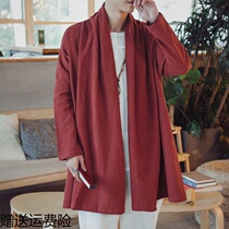 Chinese style cotton and linen Tang suit Retro cardigan jacket Spring fashion style Chinese linen meditation suit Ancient costume Hanfu cloak