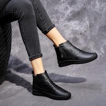 Net Red Zipper leather flat Martin early autumn short boots women Black 2020 new all-match short spring and autumn single boots