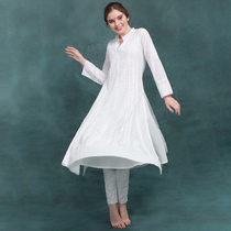 Indian yoga conserved master suit woman white pure handmade embroidered long gown pure cotton suit spring and summer