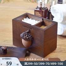 American retro storage creative trend Wooden household finishing tube with cover toothpick barrel tank double-headed cotton swab box