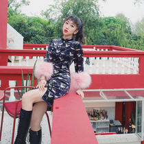 Huang Niuniu classmates original between clouds and cranesWarlord wife Guofeng improved cheongsam skirt autumn and winter plus velvet length and length