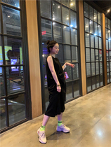 BORAKOO Korea East Gate Xia La left ~ lazy second to go out black sleeveless long T vest dress