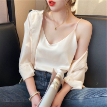 Korean summer cool silk suspender feminine top Loose mesh infrared wear sleeveless base V-neck small vest