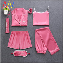 7 Pieces Sleepwear Pyjamas Women Pajamas Sets Silk Lingerie
