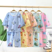 Childrens cotton silk sleeping suit Summer girls 70% sleeves CUHK childrens thin family clothes Miansilk air conditioning Dress Clothing