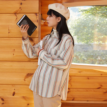 omont egg tarts vintage retro striped tips long sleeve shirt female imitation lamp core suede blouse coat jacket autumn and winter