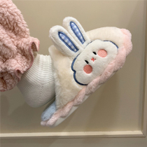 Korean girls heart home non-slip warm moon shoes women winter soft cute side plush rabbit cotton slippers