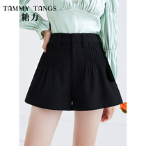 (Mall same section) Sugar spring new black press pleats wide-legged shorts women high waist display slim casual pants shorts