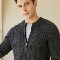 100 pure mountain cashmere sweatshirt male cardiovert thickened autumn and winter round collar knit plus suede thickened warm big code zipped jacket