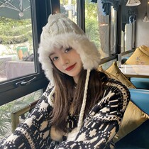 Japanese Rabbit Mao Lei Feng Hat Child Autumn Winter Mao Line Hat Sweet And Cute Protective Ear Plus Suede Warm-Proof Knitted Hat New