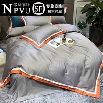 NPVU60 double parquet pure colour Nordic wind bed for four sets of full cotton pure cotton minimalist with light and luxurious bed