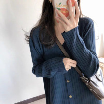 Europe station 2020 autumn and winter new lazy air quality over-the-knee long dress thin V-neck base knitted dress female