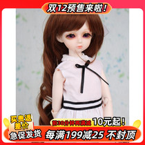 BJD SD doll wig high temperature silk wig Brown flat bangs long curly hair lace bow wig