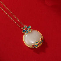 Vietnamese sand gold plated gold imitation natural and field jade necklace female national air-cooled Jingtai enamel South ruby pendant