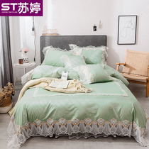 2019 New Korean version of cotton bed skirt four-piece cotton princess style spring summer bedding quilt cover bed cover 1 8m