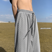 Chess board glass pants men summer high street thin straight casual pants design Sense teen nine pants