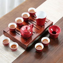 Yuanji Gongfu tea set Tea tray set Household small mahogany solid wood tea table Wedding gift Wedding supplies Dowry