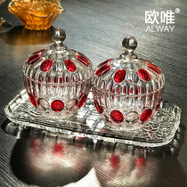 Ou Wei glass sugar jar set large crystal sugar tank three-piece creative color sugar jar living room decoration gift