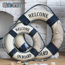 Love Nordic home Mediterranean style pendant Fishing net Lifebuoy Wall hanging bar wall decoration